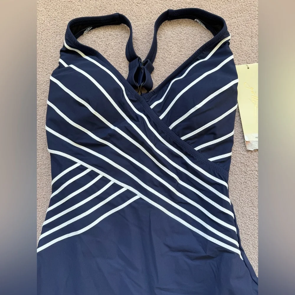 Gottex - EMBRACE V-NECK SURPLICE ONE PIECE SWIMSUIT - Navy White Striped